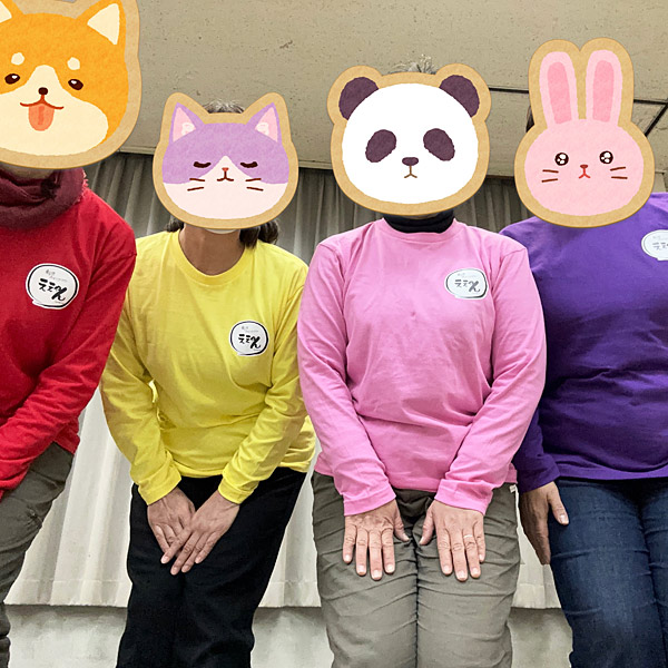 制作事例 010レッド、020イエロー、011ピンク、014パープル　左胸フルカラー転写プリント プリントサイズ:W80mm×H73mm