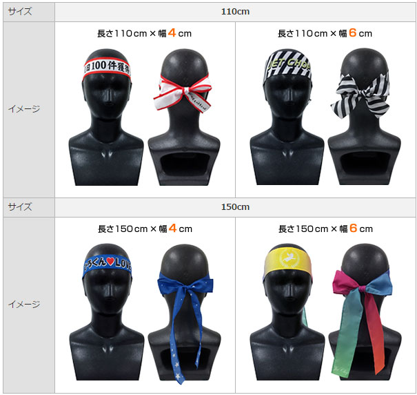 鉢巻(はちまき)サイズ比較